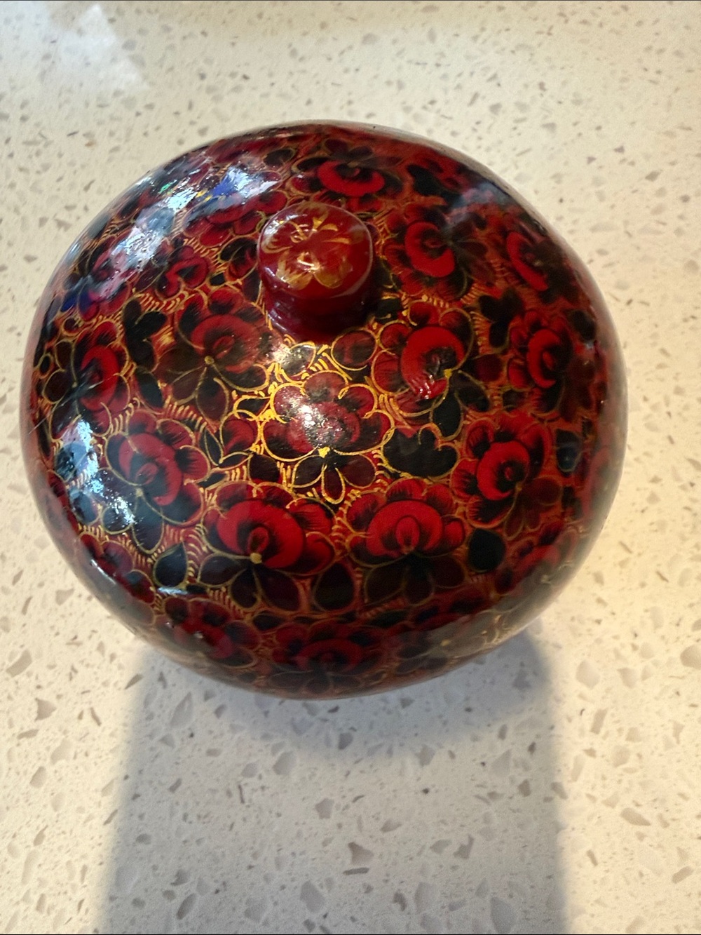 Hand-Painted Floral Lacquered Decorative Box - Red and Black
